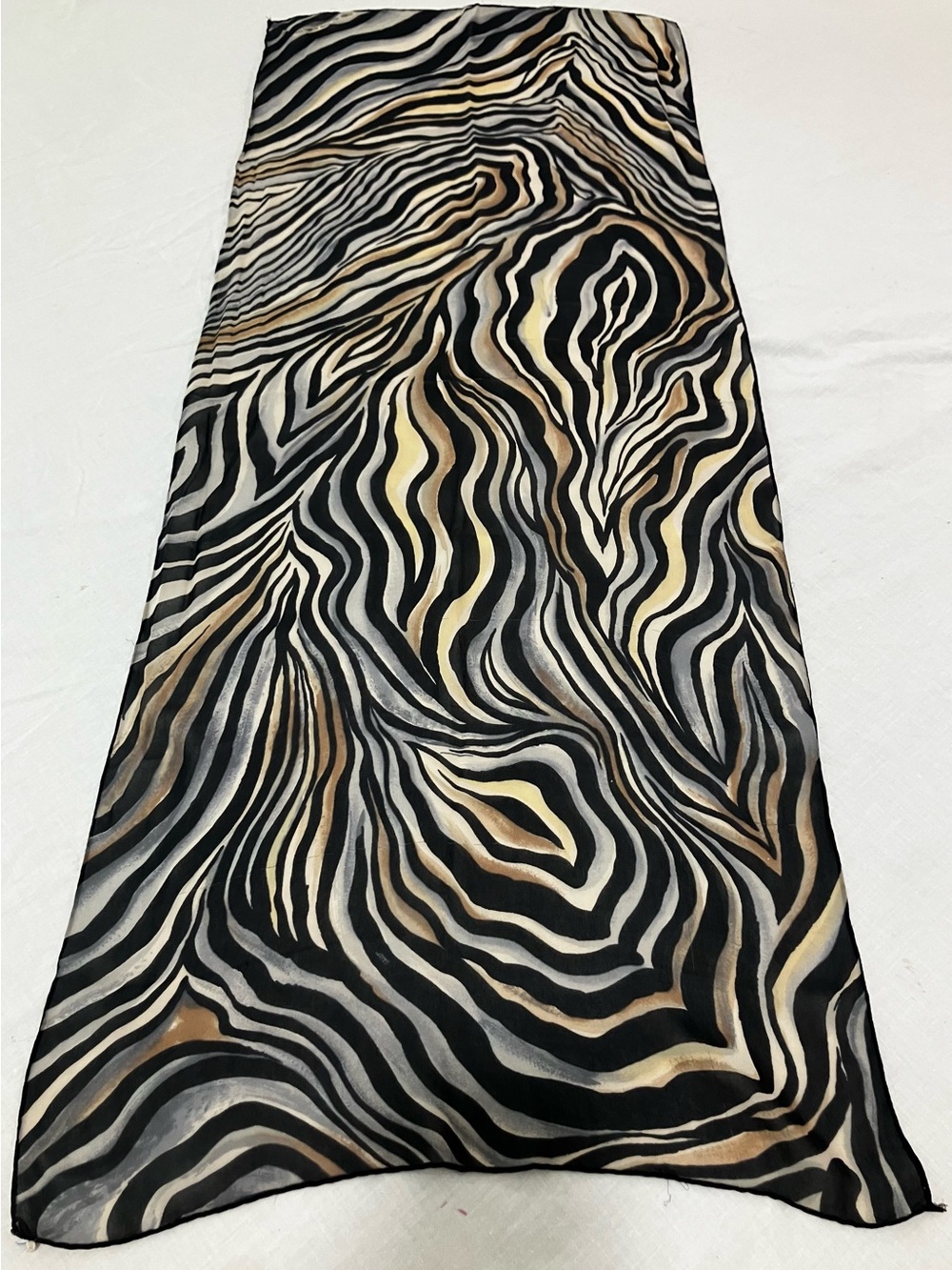 70's Echo Zebra-Print Sheer Scarf in Black, Cream & Brown